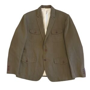 Banana Republic Heritage Safari Blazer Mens 46R Linen Blend Utility Olive Green